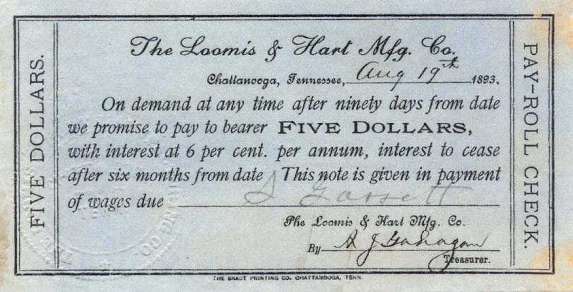 $5 1893 Loomis & Hart Mfg Co